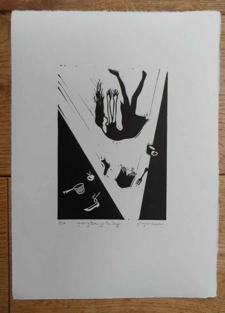 Polly Marix Evans,black and white linocut,Heart Gallery,Hebden Bridge