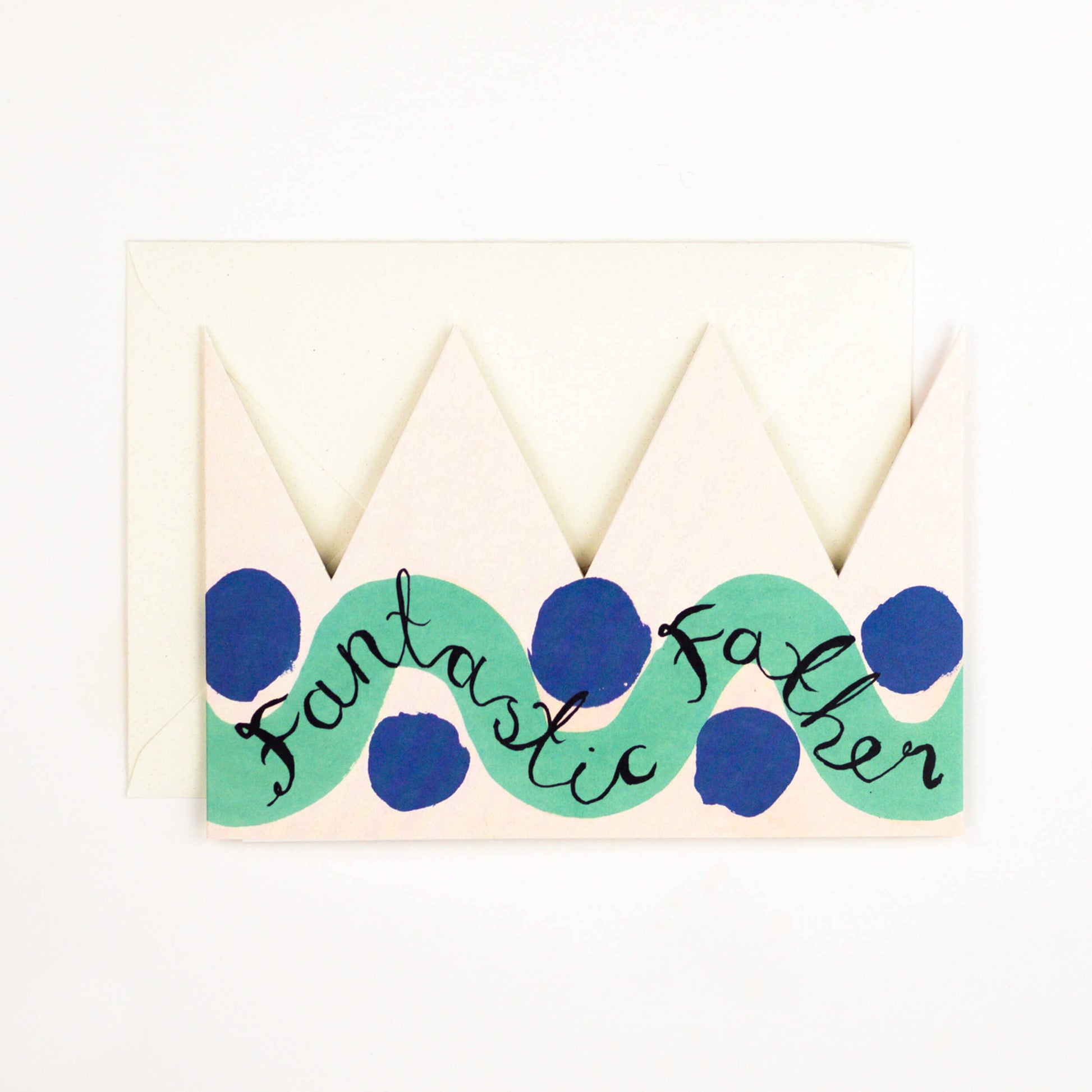 Card with 'Fantastic Father' text and blue polka dots on a white background Fathers Day or Birthday