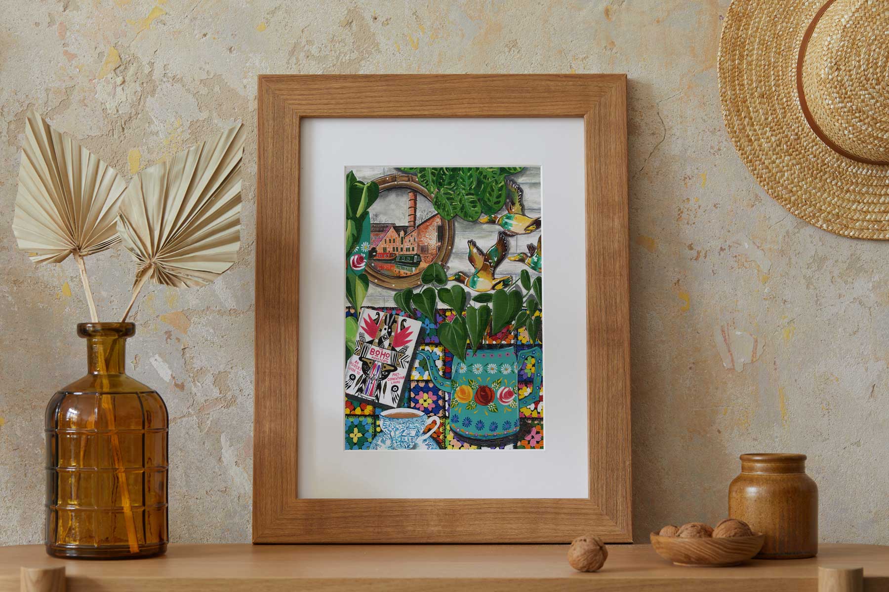 Framed Hebden Houseboat A4 print by Donna Flowers Dorning for Heart Gallery