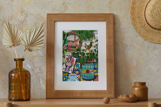 Framed Hebden Houseboat A4 print by Donna Flowers Dorning for Heart Gallery