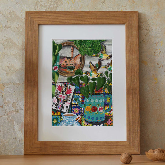 Framed Hebden Houseboat A4 print by Donna Flowers Dorning for Heart Gallery