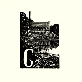 Kate Lycett,wood engraving,Hebden Bridge, A-Z,Gibson Mill,print,illustration of a mill and a pond in Yorkshire