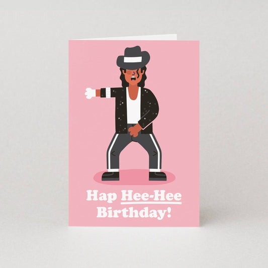 pink birthday card featuring illustrative Michael Jackson - humourous card