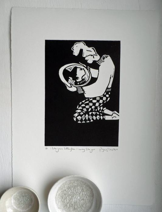 Polly Marix-Evans,black and white linocut,Heart Gallery,Hebden Bridge,Face,I Like You