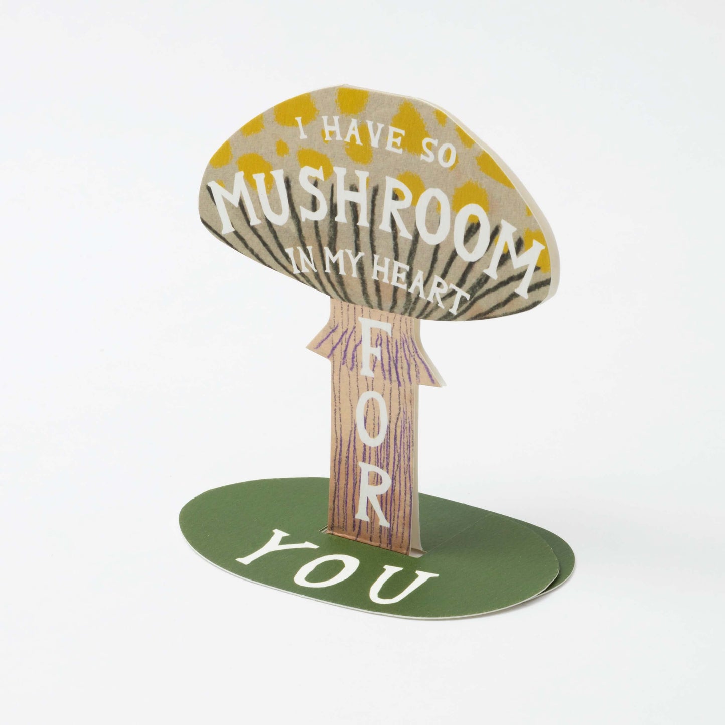 Card shaped like a mushroom with text on a white background