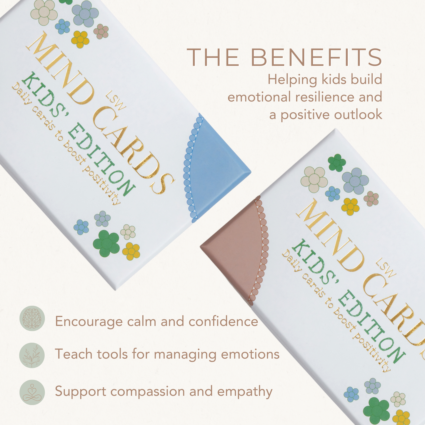 Kids Edition LSW mind cards showing the benefits to help kids build emotional resilience 