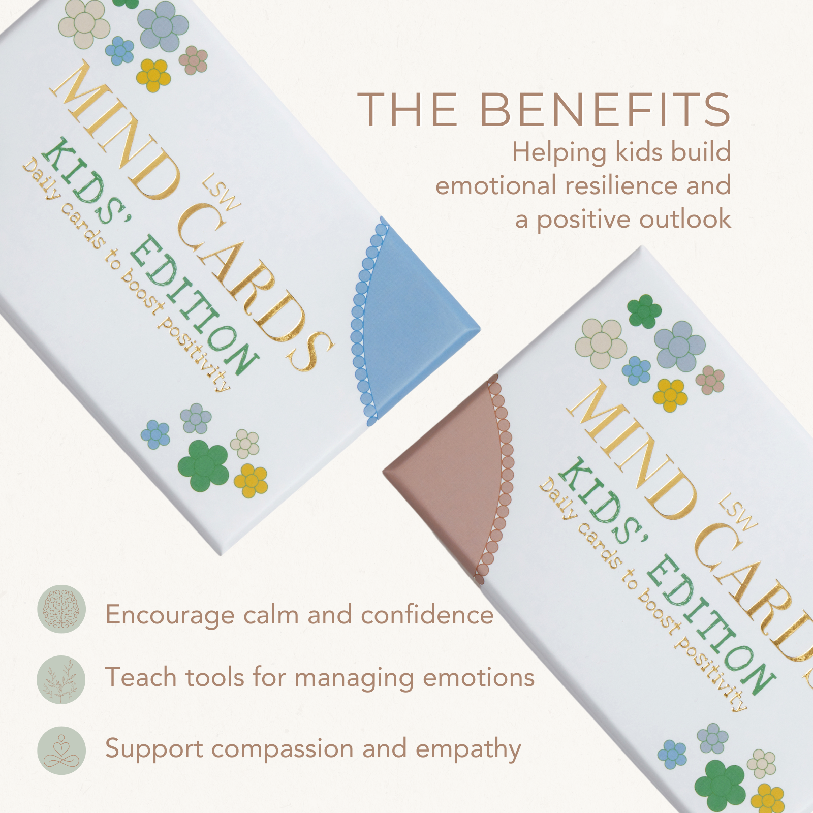 Kids Edition LSW mind cards showing the benefits to help kids build emotional resilience 