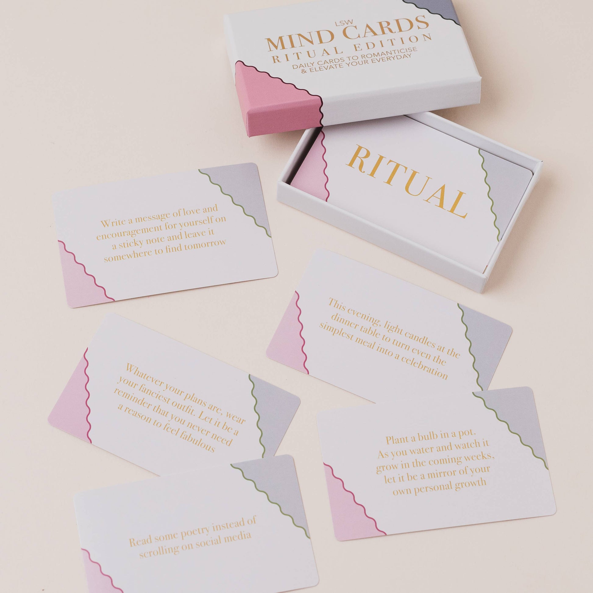 Set of ritual-themed cards with a box labeled 'Ritual' on a light background