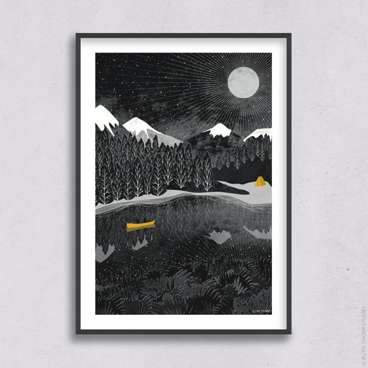 Ruth Thorp - Night Paddle - A4 print artwork. This illustrated art print forms part of Ruth’s Journey collection of 6 A4 prints. for Heart Gallery