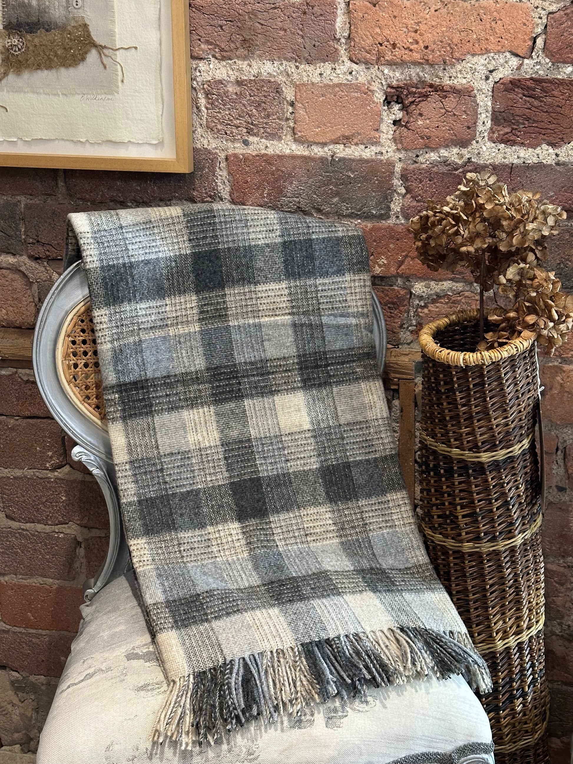 Bronte Moon patchwork throw in natural for Heart Gallery. Merino Wool