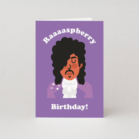 purple birthday card featuring purple rain singer - humourous card