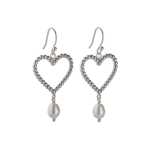 Rebecca Lewis - Silver granule heart earrings with pearl drop = bridal jewellery - bridesmaids