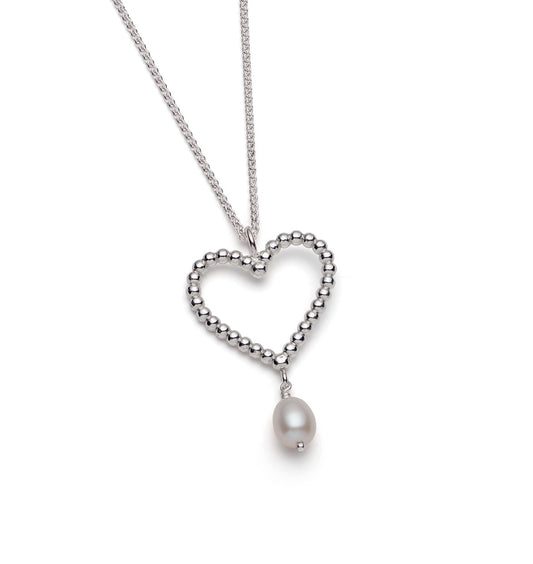 Rebecca Lewis - Silver granule heart pendant with pearl bead  - bridal jewellery - bridesmaids