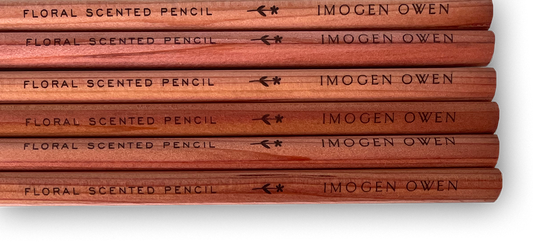 Row of Imogen Owen floral scented pencils rose geranium
