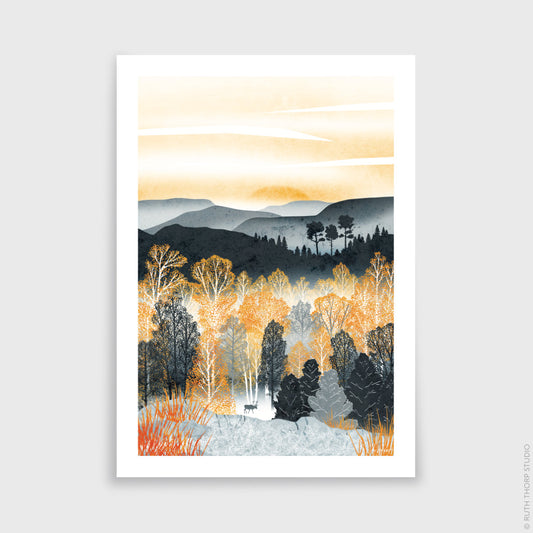 Ruth Thorp - Golden Forest - A4 print artwork. This illustrated art print forms part of Ruth’s Golden Forest collection of 6 A4 prints