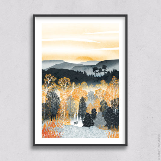 Ruth Thorp - Golden Forest - A4 print artwork. This illustrated art print forms part of Ruth’s Golden Forest collection of 6 A4 prints