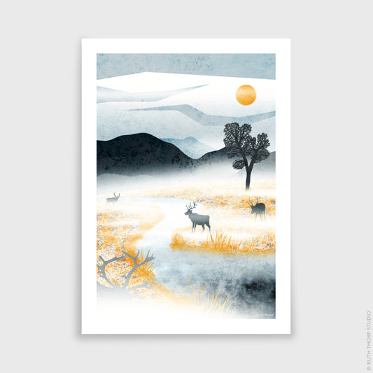 Ruth Thorp - Roam Free - A4 print artwork. This illustrated art print forms part of Ruth’s Golden Forest collection of 6 A4 prints