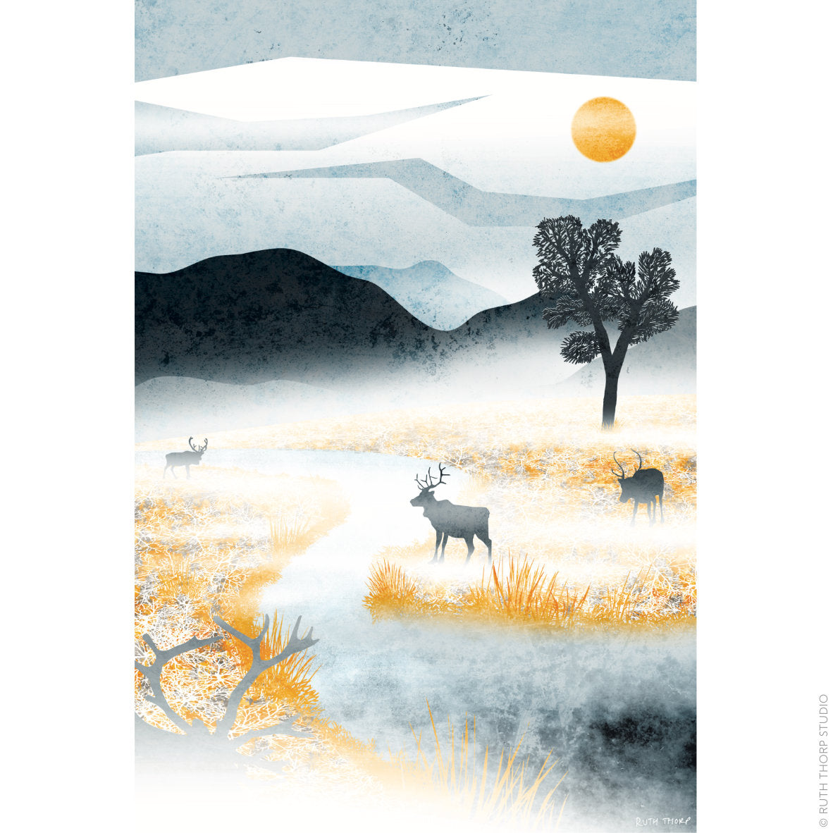 Ruth Thorp - Roam Free - A4 print artwork. This illustrated art print forms part of Ruth’s Golden Forest collection of 6 A4 prints
