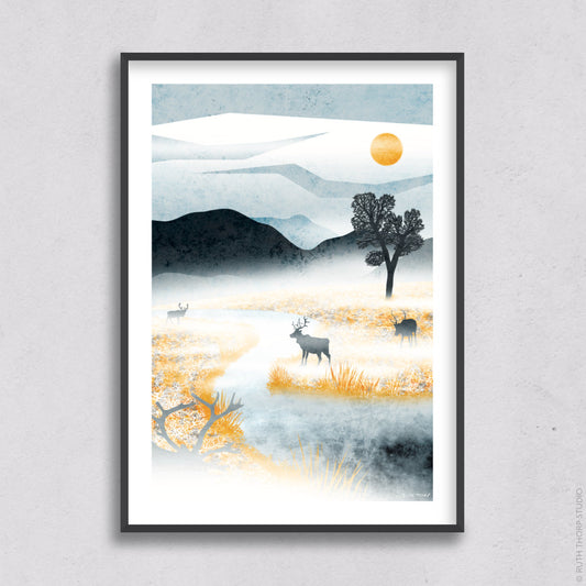 Ruth Thorp - Roam Free - A4 print artwork Heart Gallery Hebden Bridge. This illustrated art print forms part of Ruth’s Golden Forest collection of 6 A4 prints
