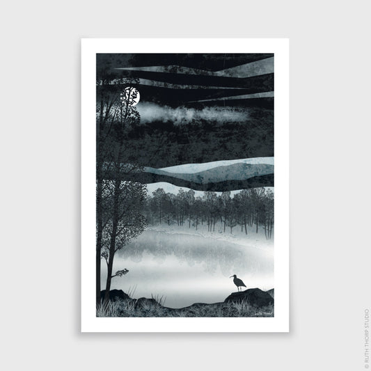 Ruth Thorp - Silver Loch - A4 print artwork Heart Gallery Hebden Bridge. This illustrated art print forms part of Ruth’s Golden Forest collection of 6 A4 prints
