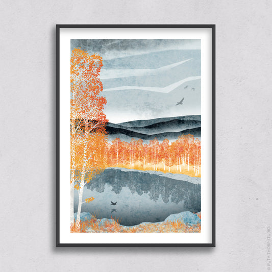 Ruth Thorp - Take Flight - A4 print artwork. TThis illustrated art print forms part of Ruth’s Golden Forest collection of 6 A4 prints