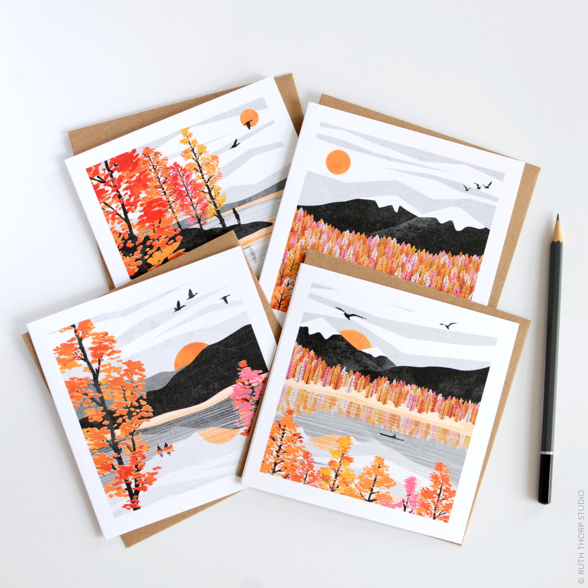 Ruth thorp Autumn pack of 4 cards artwork