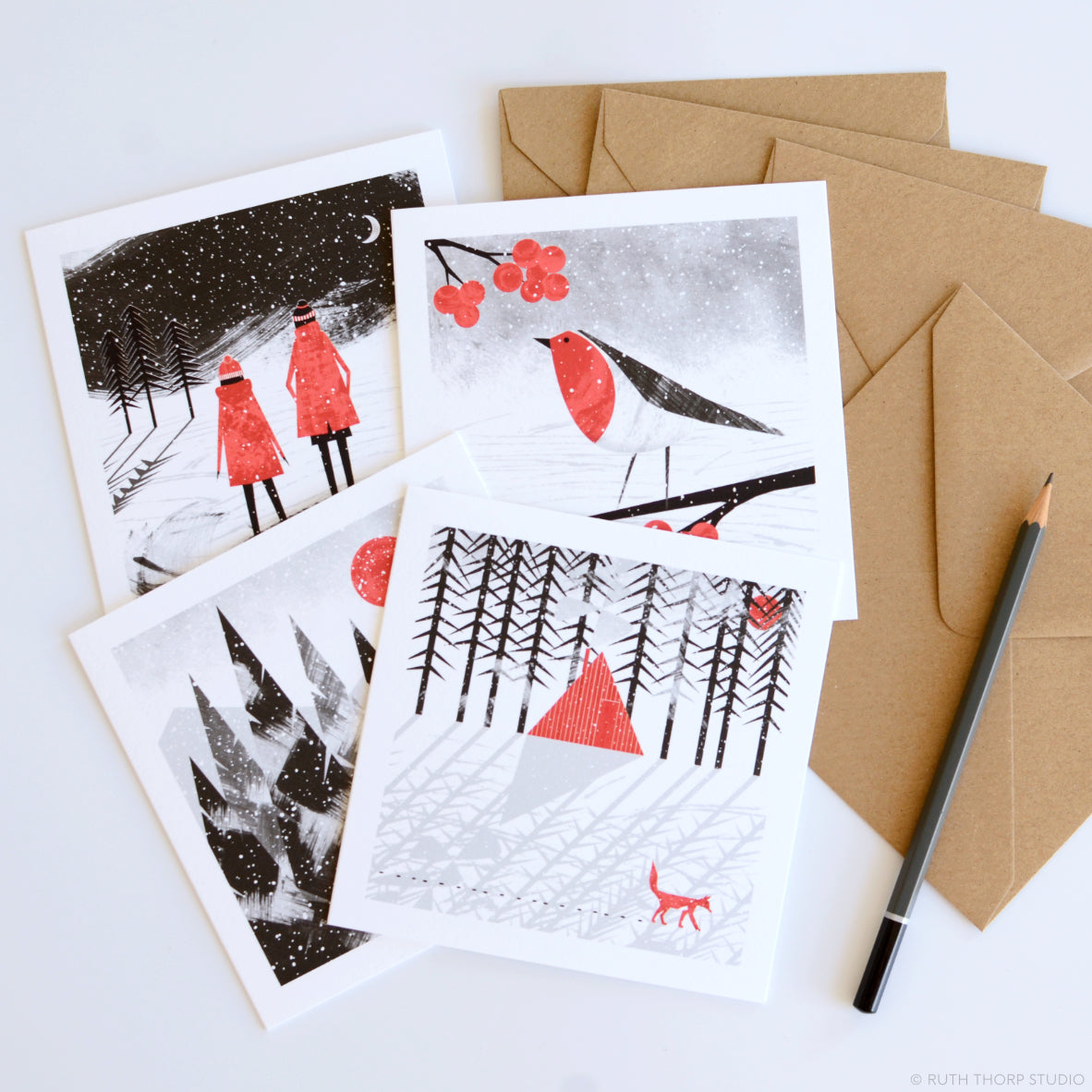 Ruth Thorp - Snowfall - Pack of 4 Cards artwork - gift - greetings cards