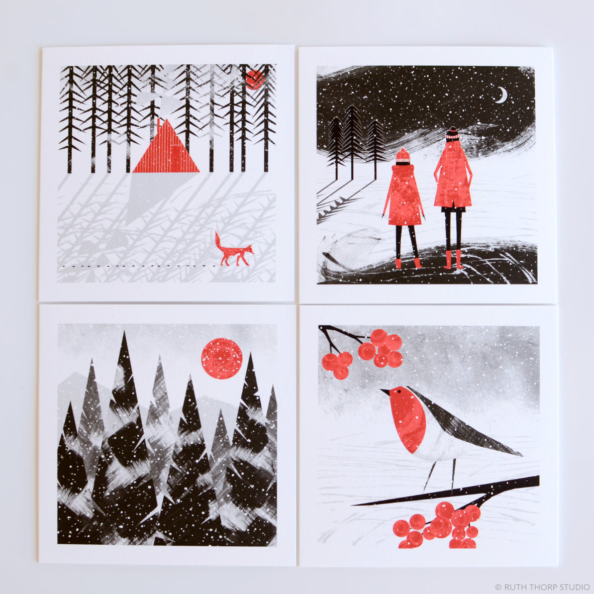 Ruth Thorp - Snowfall - Pack of 4 Cards artwork - gift - greetings cards