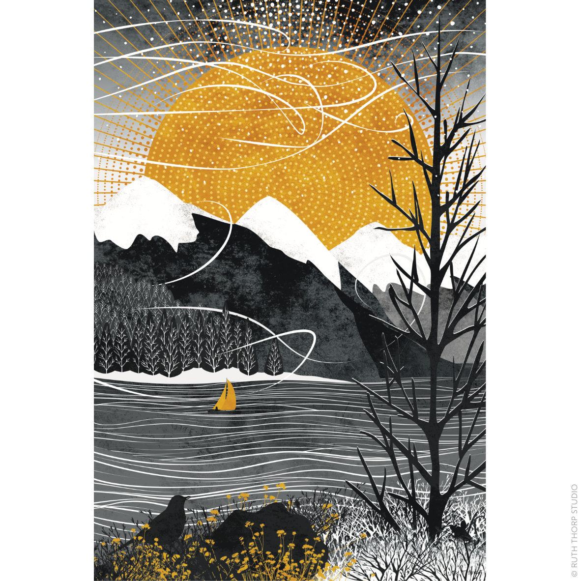 Ruth Thorp - Sail On The Wind - A4 print artwork. This illustrated art print forms part of Ruth’s Journey collection of 6 A4 prints. for Heart Gallery