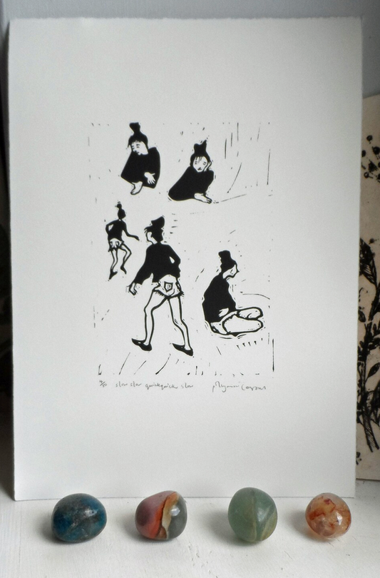 linocut print by polly Marix Evans limited edition of only 50 black and white