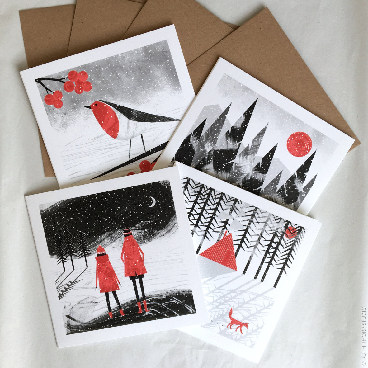 Ruth Thorp - Snowfall - Pack of 4 Cards artwork - gift - greetings cards