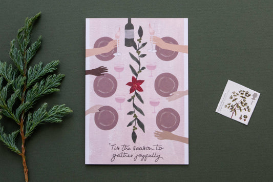 Greeting card with festive design on a green background