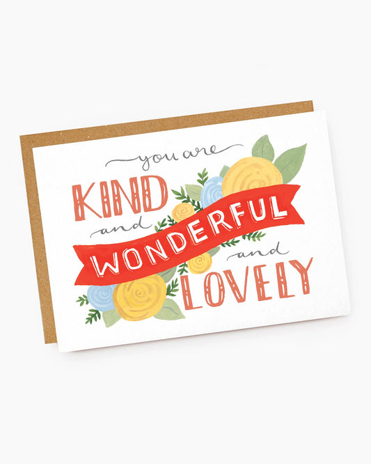'Kind Wonderful Lovely' Love & Friendship Card by Jade Fisher