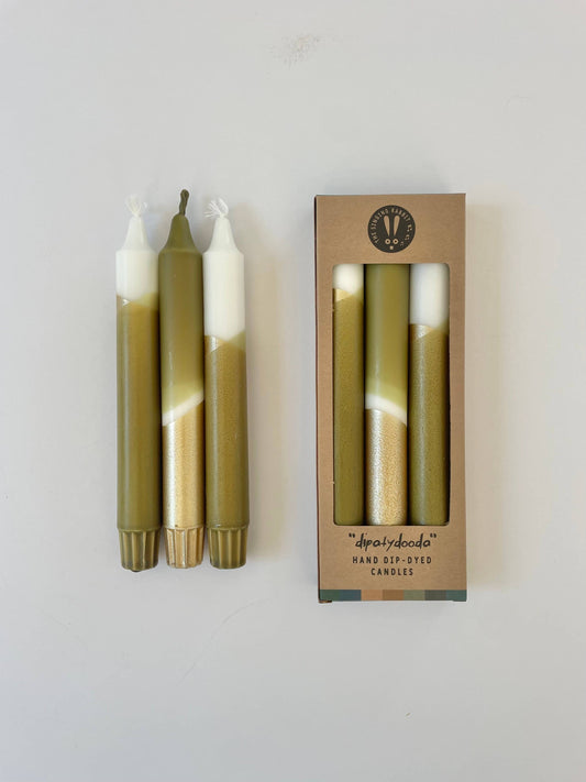 The Singing Rabbit - Luxe Olive Green & Gold Dip Dyed Dinner Candles