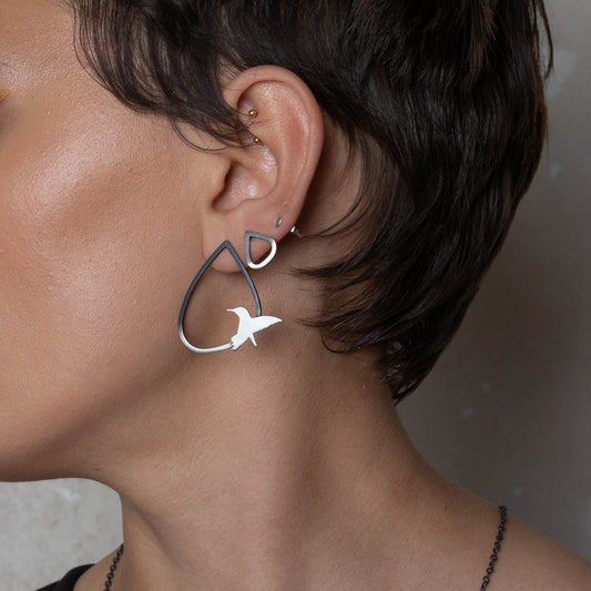  Leoma Drew - Two Tone Silver Wing Studs with birds Jewellery