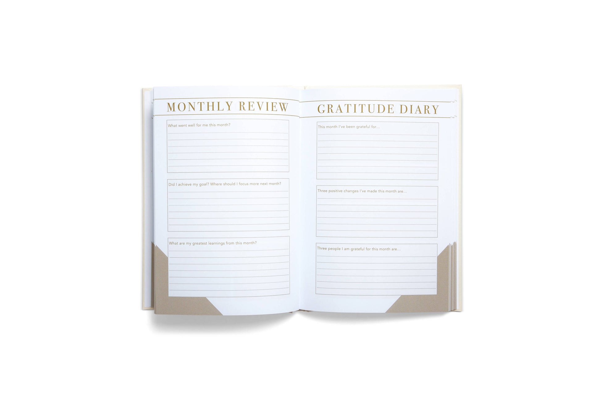 daily gratitude practice with LSW Morning Notes monthly review in a cream journal