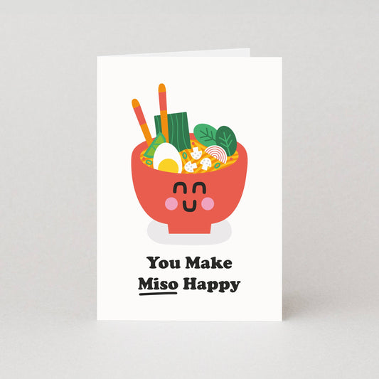 white card for expressing love, perfect for Valentines Day - humourous card with a bowl of miso